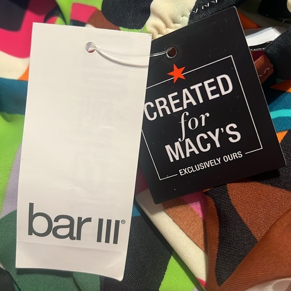 Bar III One Piece Swimsuit Green/Pink Printed Plunge Neck Halter Draped | NEW!🩵 - Picture 11 of 11